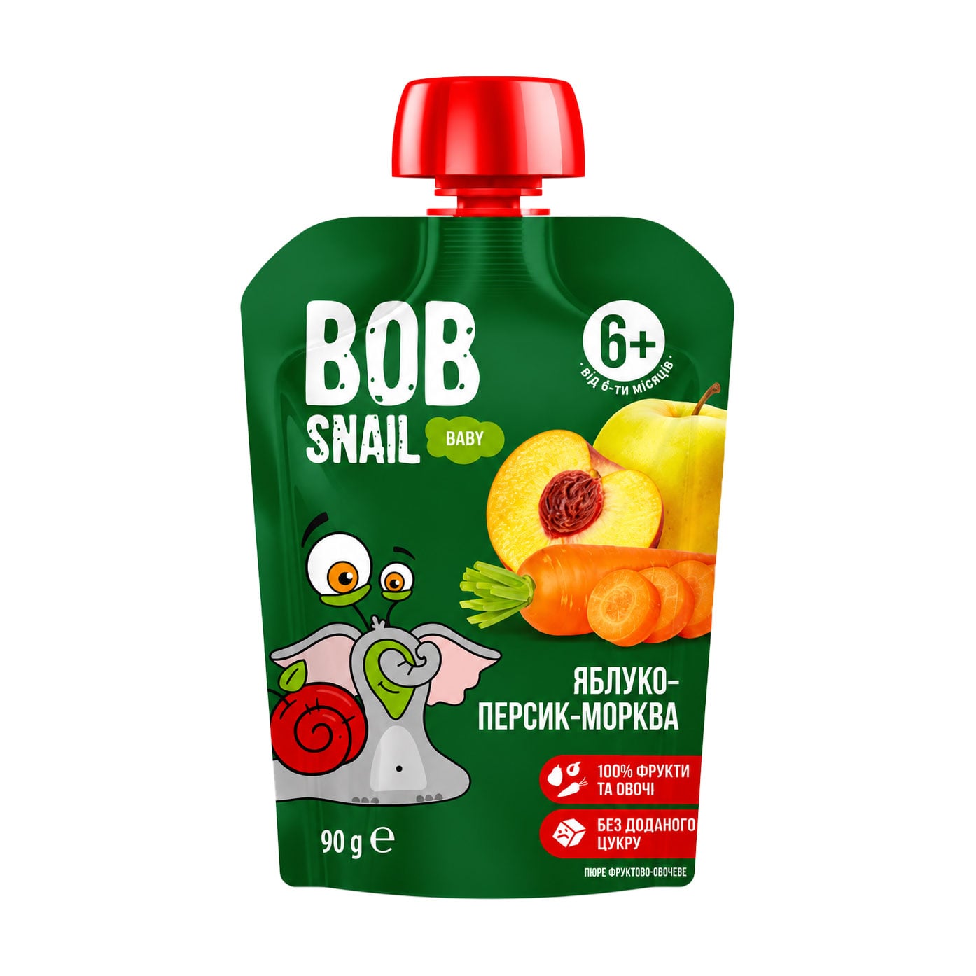 Дитяче фруктово-овочеве пюре Bob Snail Яблуко-персик-морква, від 6 місяців, 90 г